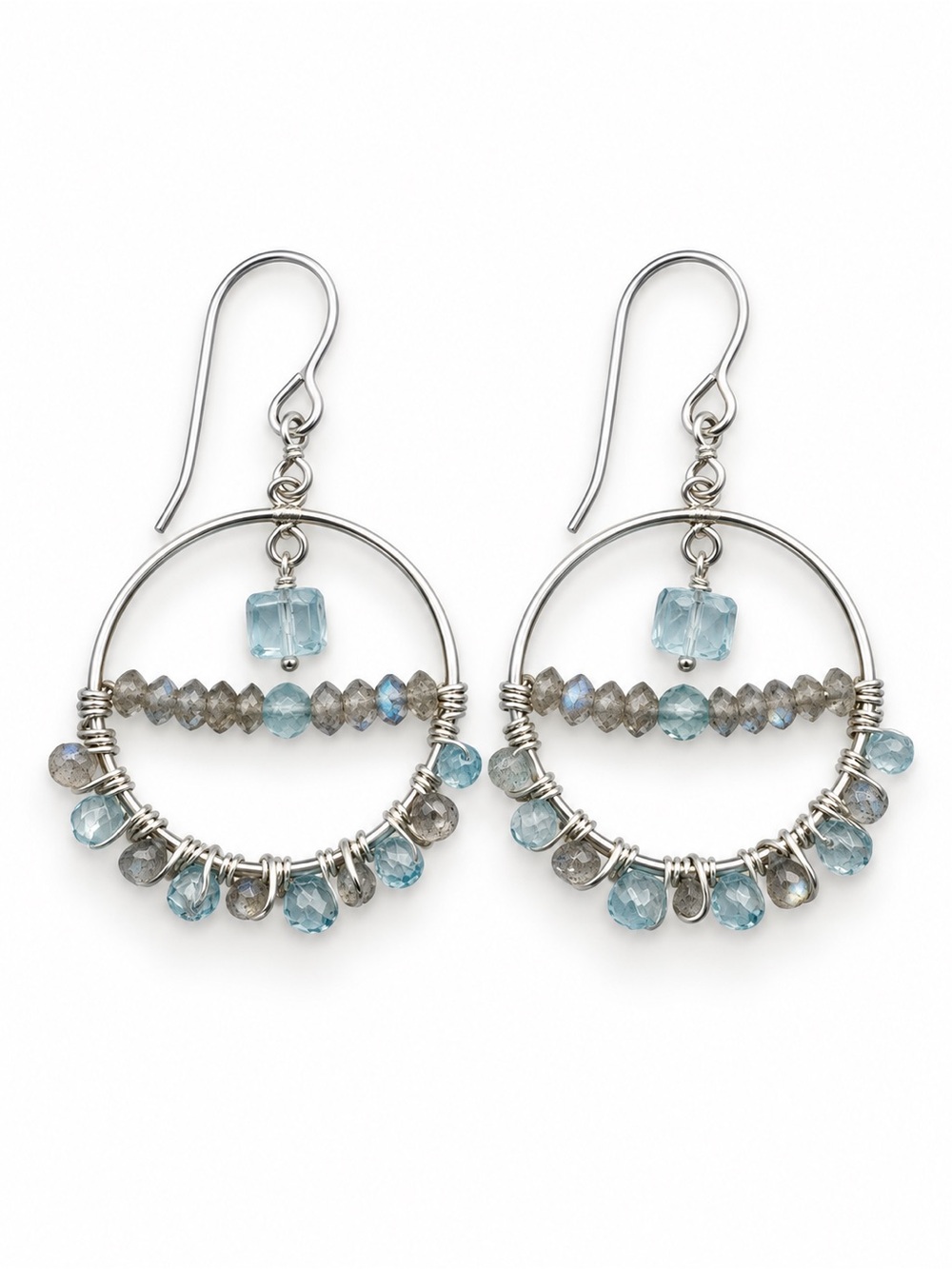 AMHK30 Labradorite and Blue Topaz Dangle Earrings